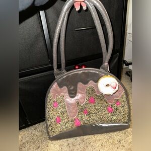 Irregular Choice Brown and Pink Novelty Drip Satchel with Donut Charm